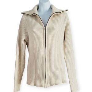 NWOT Ralph Lauren cream ecru cable knit zip-up cotton jacket Womens XLar…